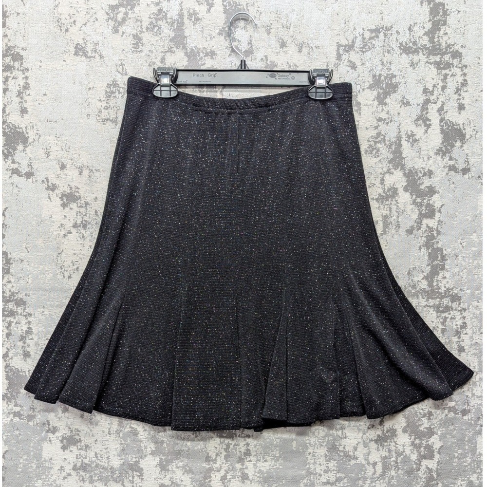 Vintage Helene Blake Petite Skirt Black Sparkle Metallic A-Line Midi Size PM
